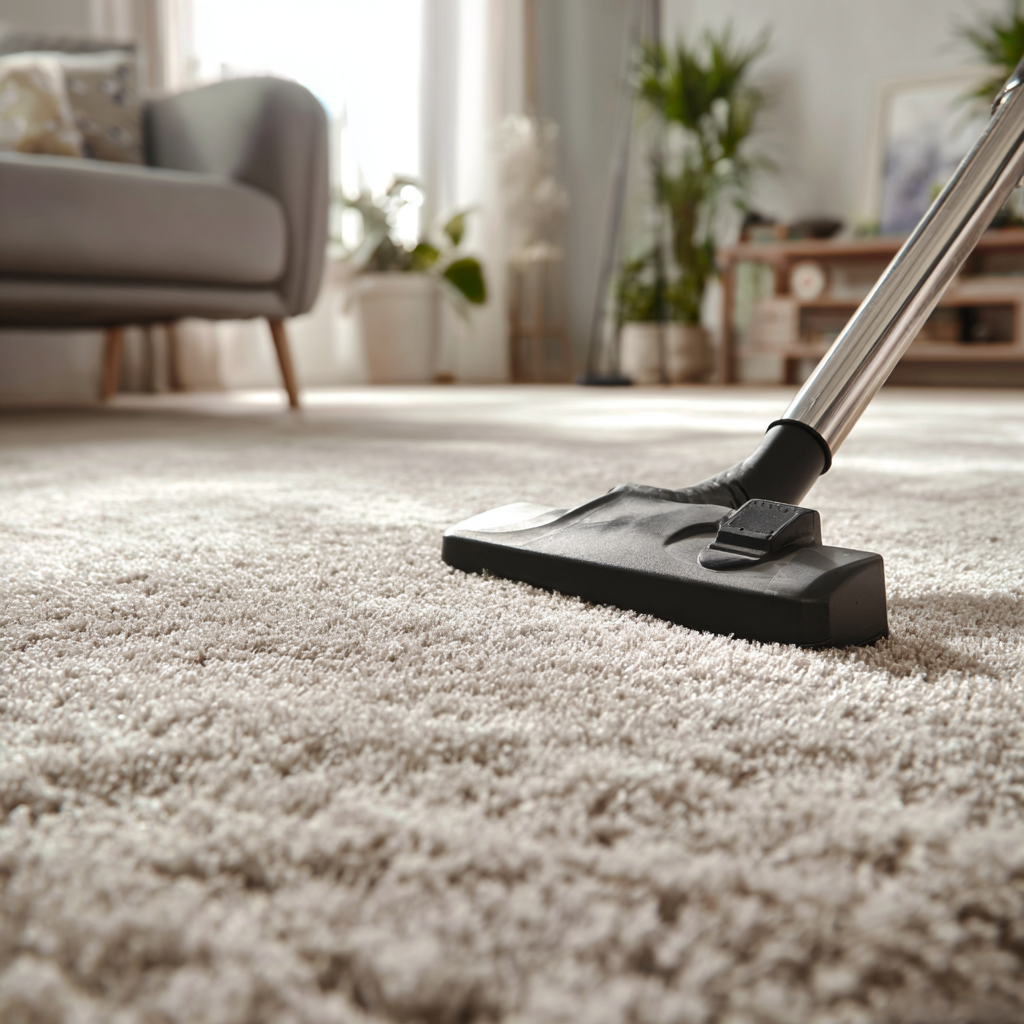 Professional carpet cleaning in progress